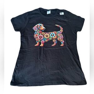 BRAND NEW Port and Company Black Floral Dog T-Shirt